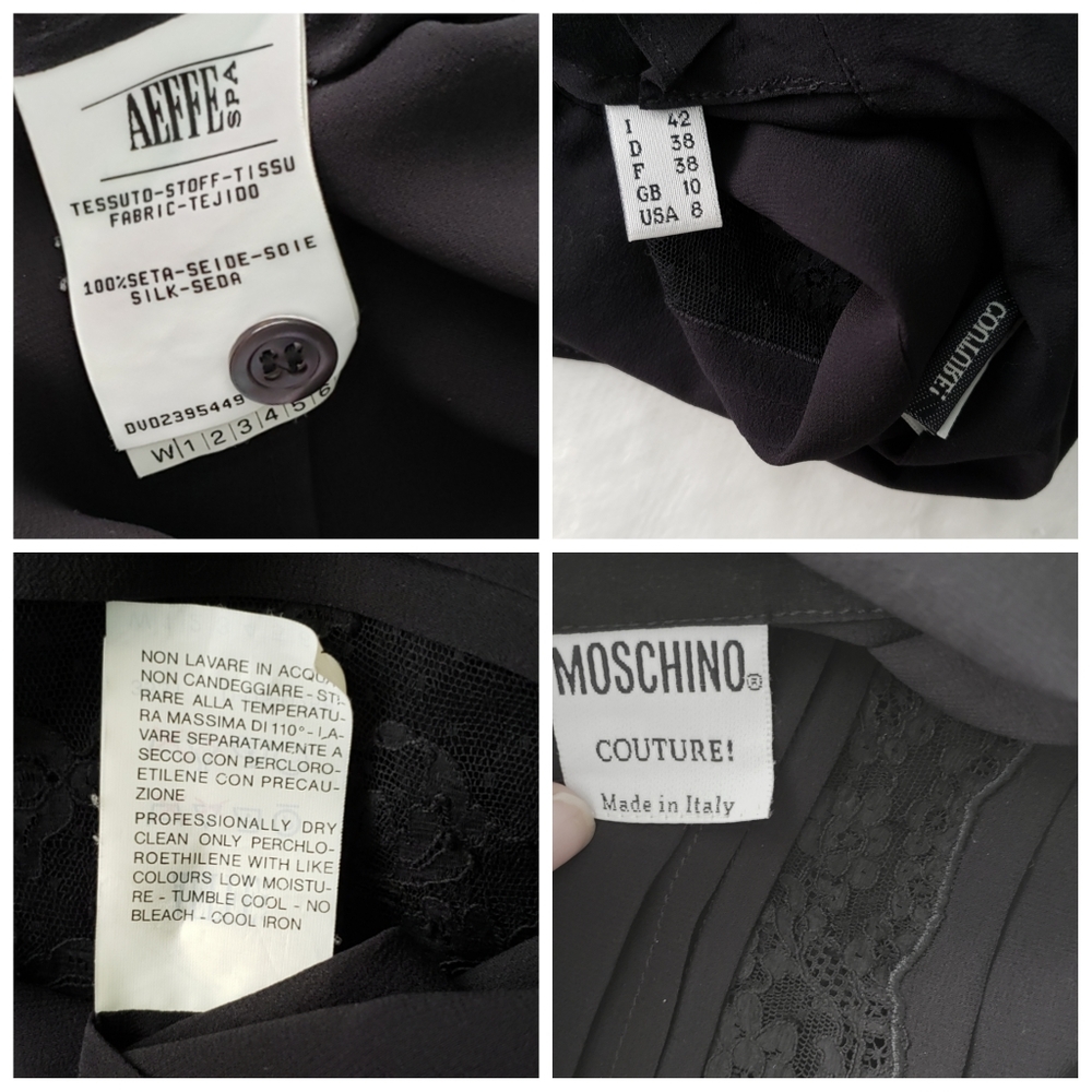 MOSCHINO COUTURE #vintage black pintuck silk lace inlay button blouse 8 - Picture 8 of 9